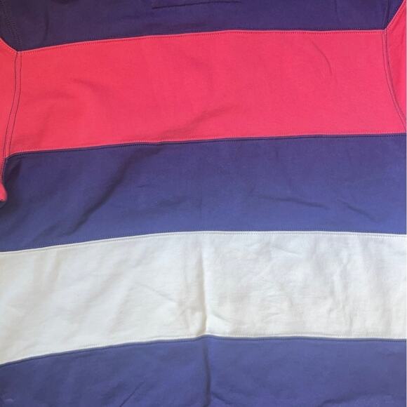 Chaps Pullover Fleece Mens Size XXL Pink Blue White Striped Comfy 1/4 Zip - Picture 6 of 7